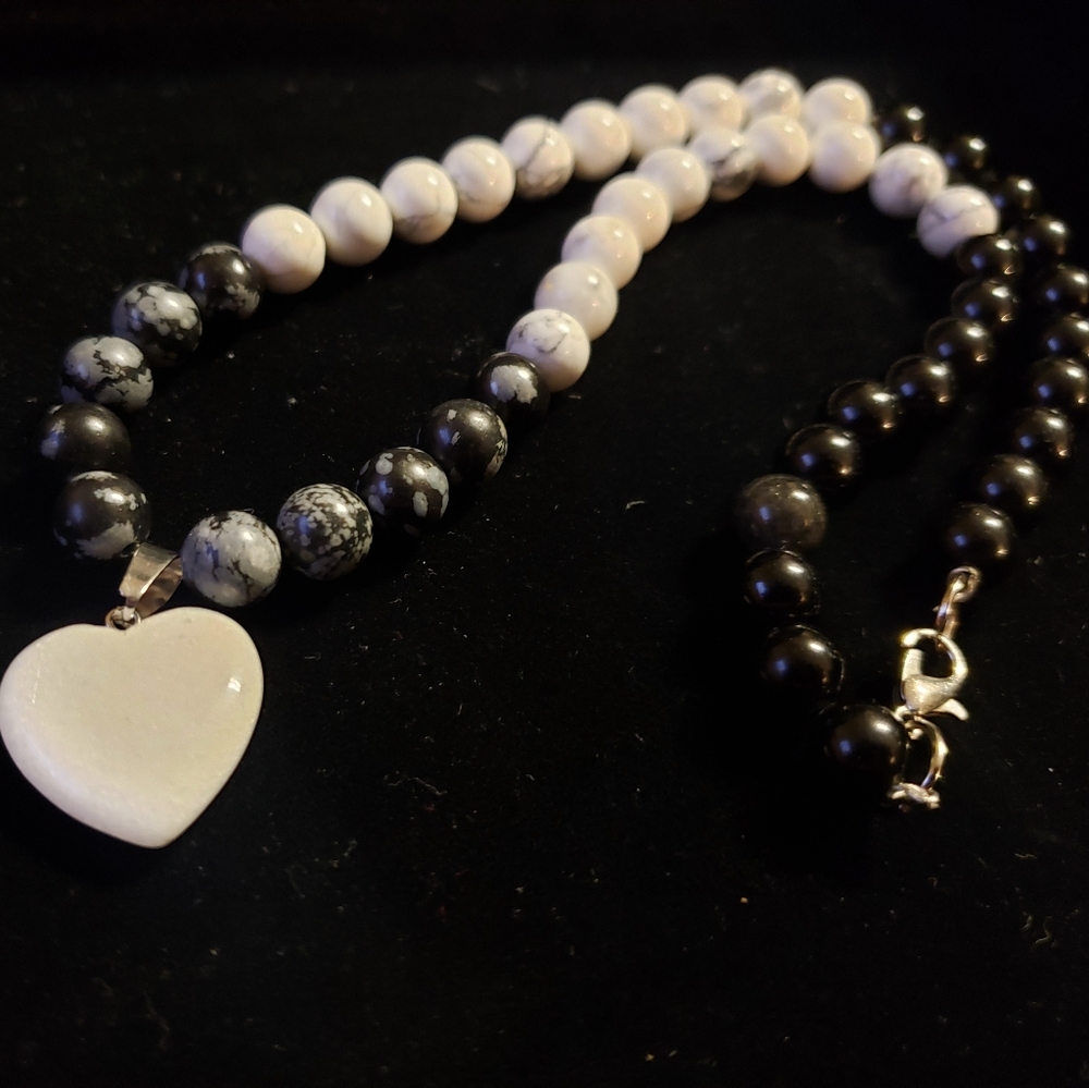 Pure Gemstone Bead Necklace w/ White Heart Pendant